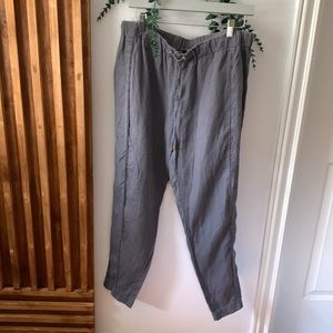 Ellen Tracy Gray 100% Linen Drawstring Pants